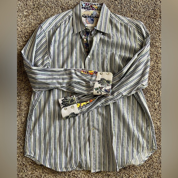 ROBERT GRAHAM dress shirt 17 striped purple men's woven L/S main image 1